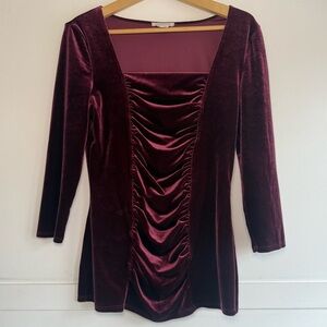 Boston Proper Ruched Velvet Top Blouse Square Neck Medium USA Made Dark Romantic
